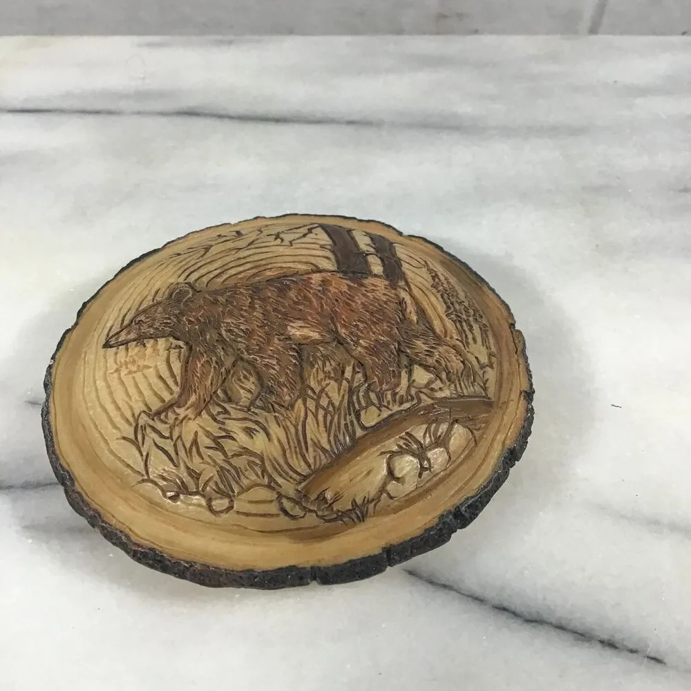 Rustic Faux Wood Bear Trinket Box Resin Log Tree Bark Jewelry Keepsake Cabin
